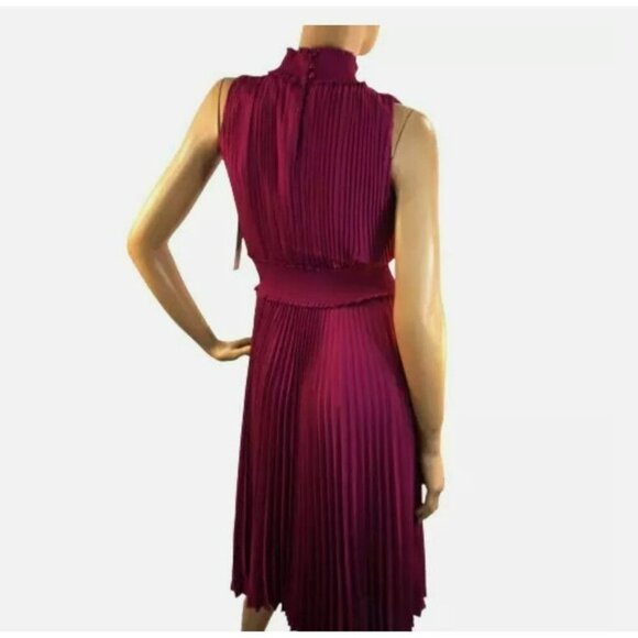 NWT‎ Nanette Lepore Dress Size 6 Moroccan Rose Pleated Midi Sleeveless High Neck - Picture 14 of 16